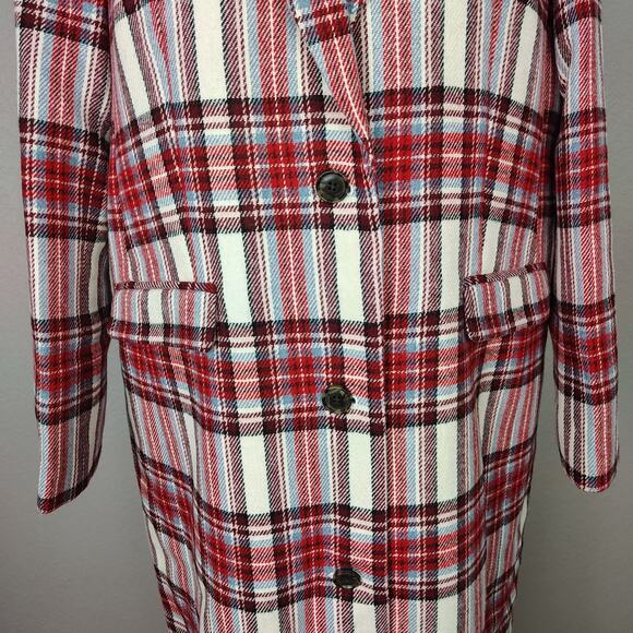 J. crew Alfie topcoat Ivory Red in Vintage Plaid Italian Wool Coat Size 14 - Picture 14 of 15